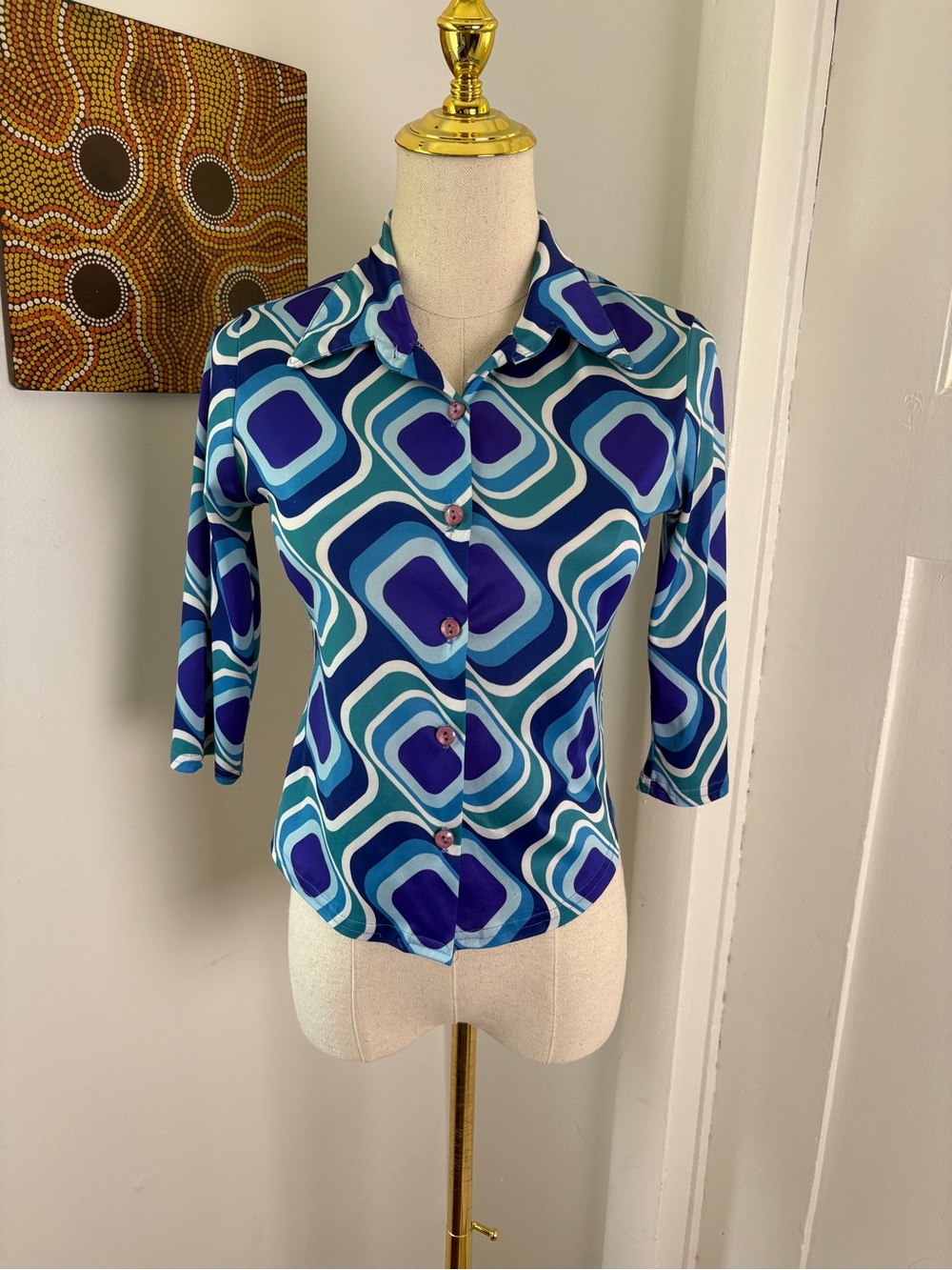 VTG Y2K Groovy Blue Swirl Top by LA 405